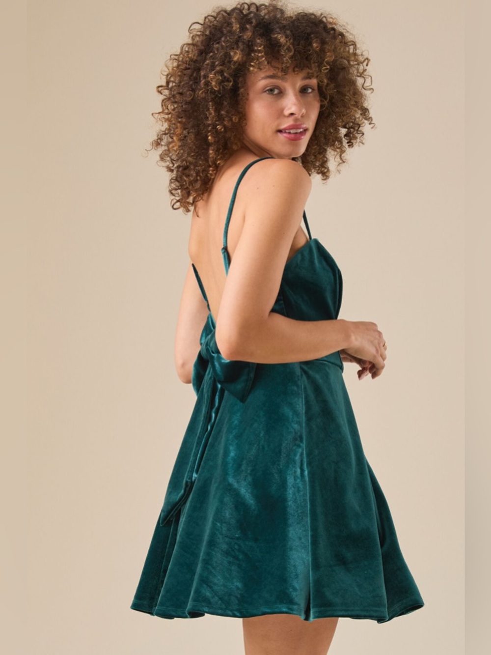 Altar’d State Teal Green Velvet Bow Back Mini Dress